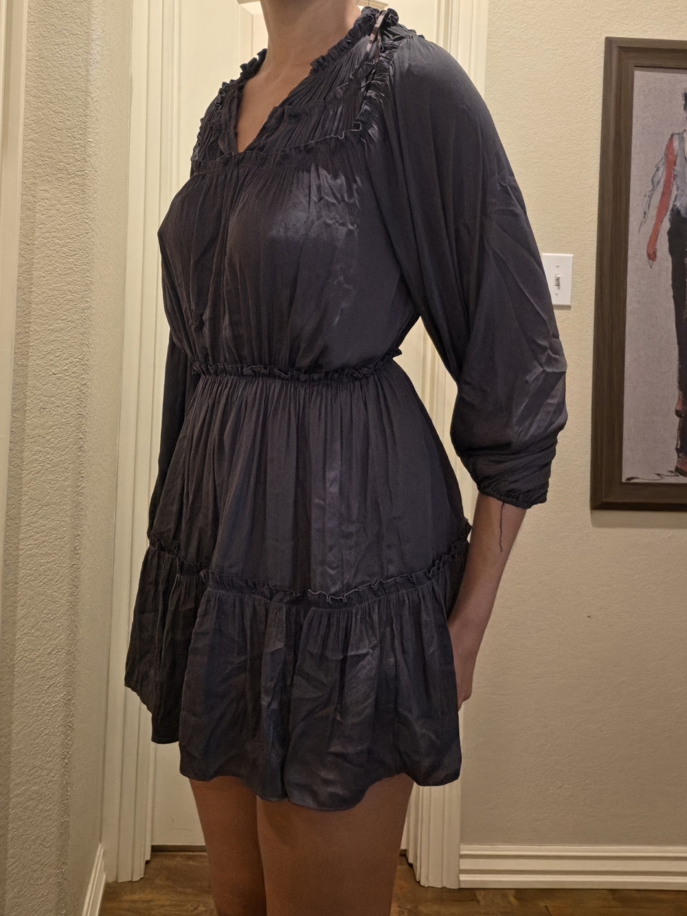 Women's Ash Grey Tiered Long-Sleeve Dress - Black